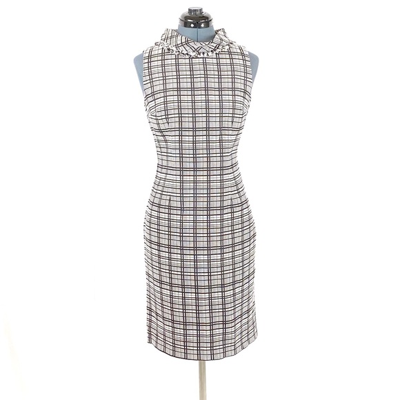 Karl Lagerfeld Dresses & Skirts - KARL LAGERFELD | Houndstooth black/white plaid mod sheath dress, cowl neck, sz 6